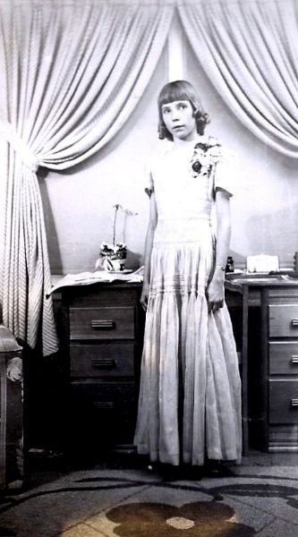 Frances, age 11, dressed for a piano recital, 1947